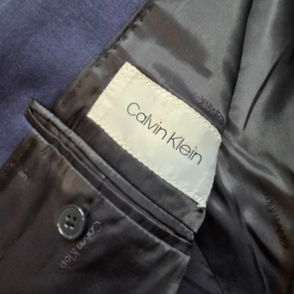 Calvin Klein Blazer Mens 42L Blue Wool Natural Stretch Sports Coat Jacket 2 B‎